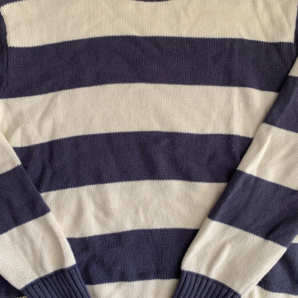 Brandy Melville Navy and Cream horizontal Stripe Crewneck Sweater - Picture 2 of 3